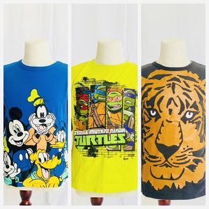 T-Shirts 3 for Kids one Mickey and friends, one Ninja Turtles, and one Tigre. Si